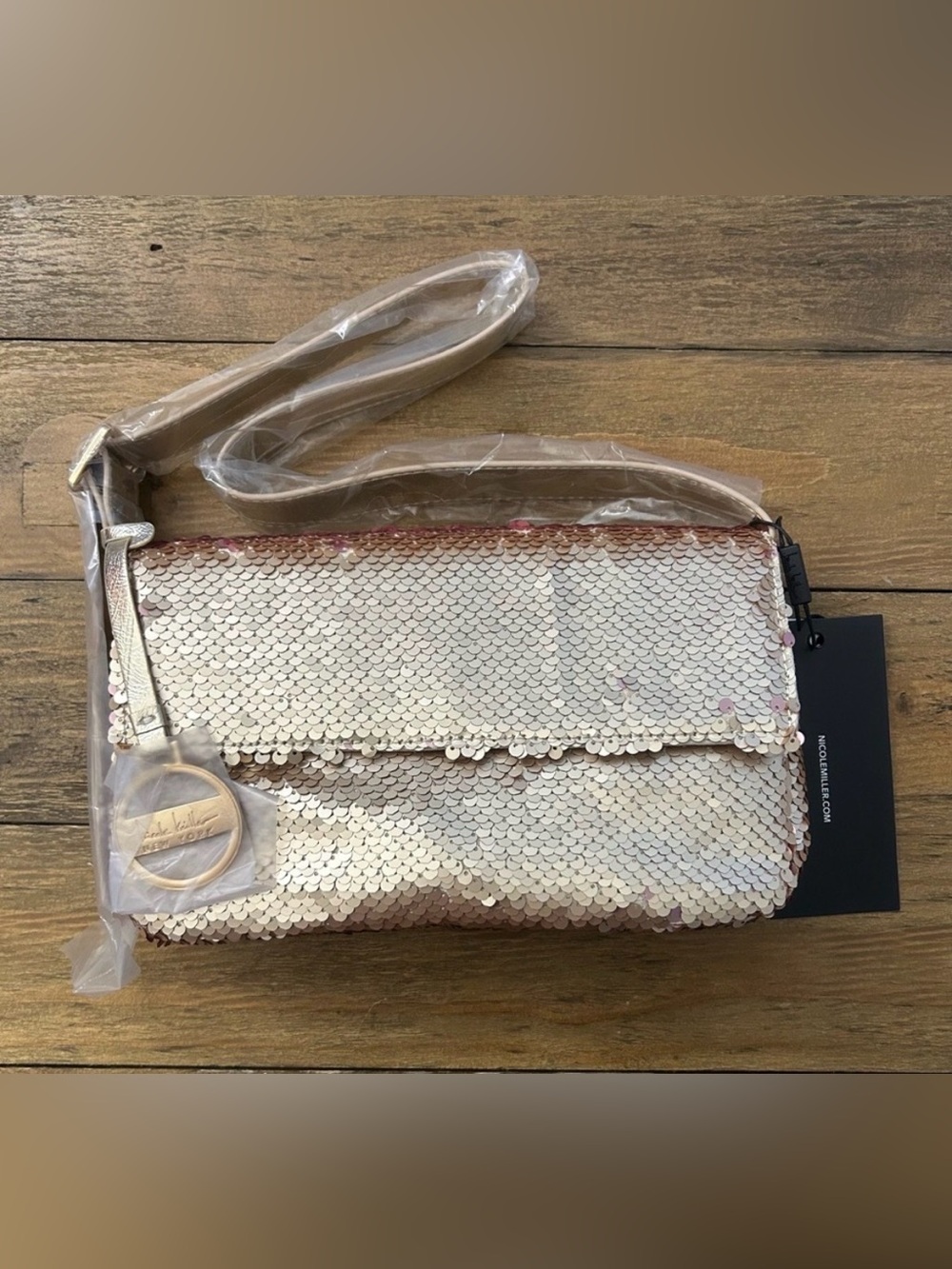 NICOLE MILLER Elegant Gold Sequin Clutch Bag